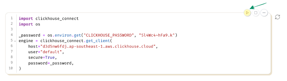 Выполните ячейку, чтобы подключиться к ClickHouse